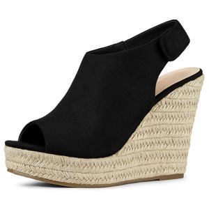 Slingback Platform Wedges Heel Black Espadrille Wedge Sandals